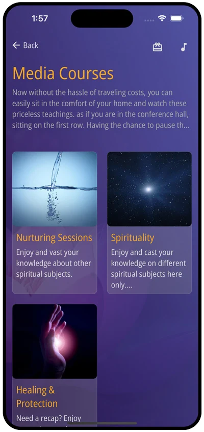 Oneness App screen - media courses